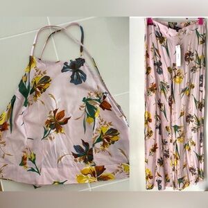 Aakaa 2 Piece Floral Tropical Halter Top and Pants Size Small
